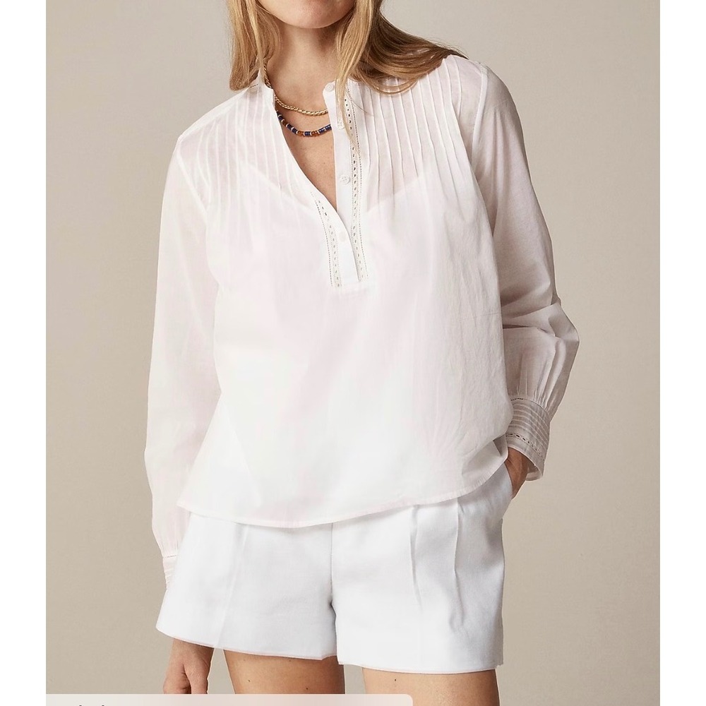 J.Crew‎ Pintuck lace-trim top in cotton voile preppy money boho relaxed sz M